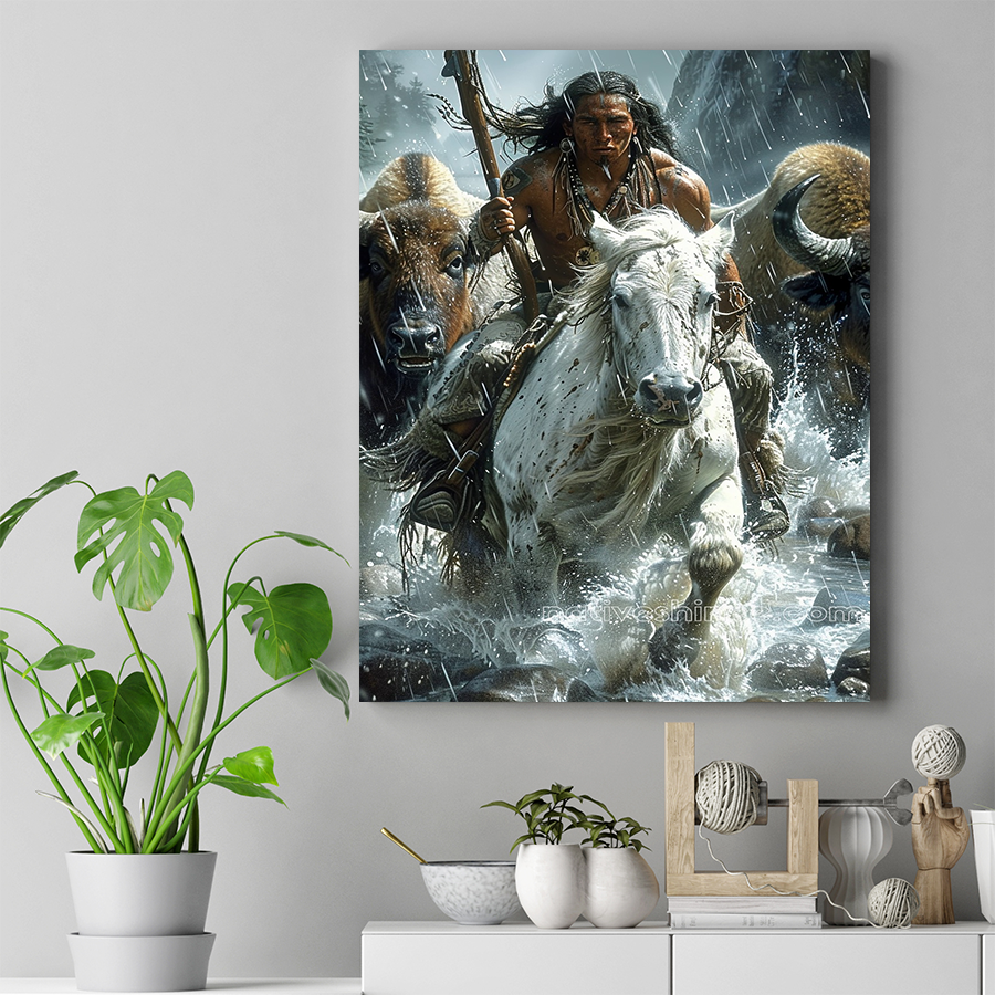 Warrior’s Rainy Pursuit Native American Canvas