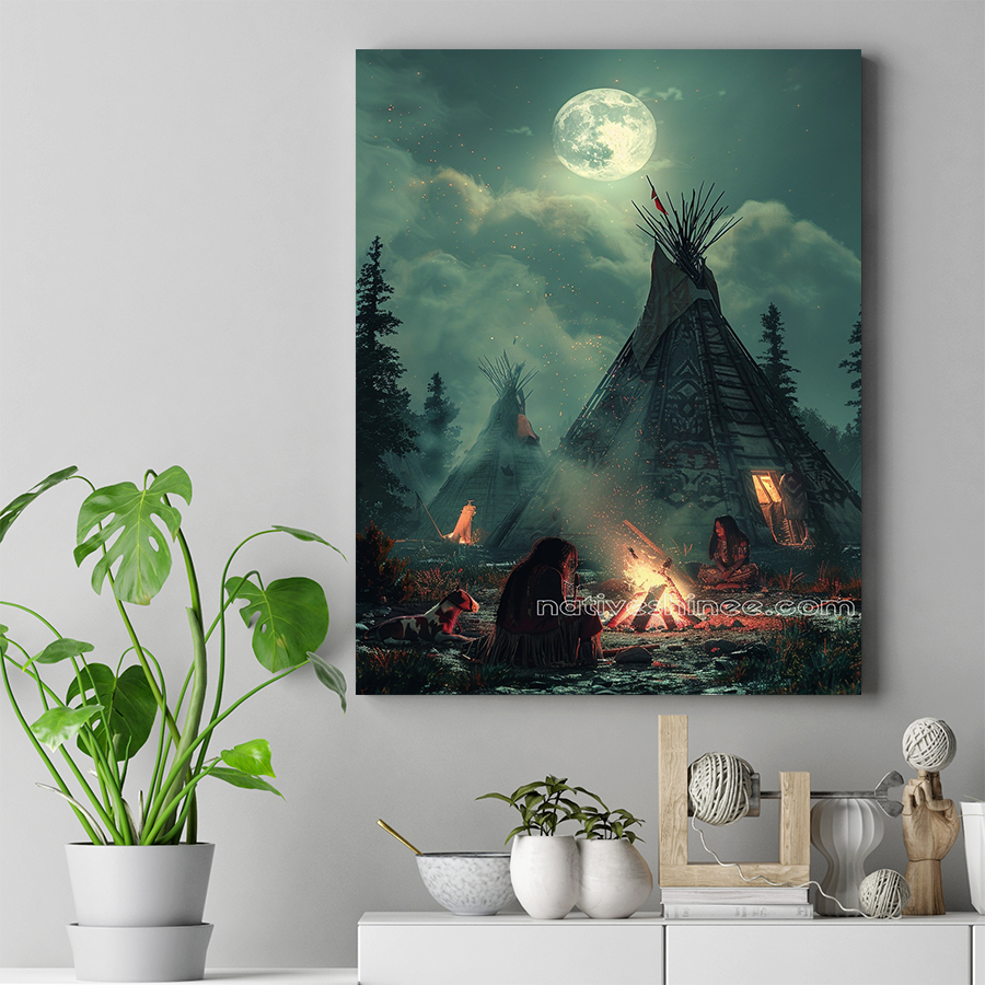 Midnight Reflections in the Teepee Village Native American Canvas