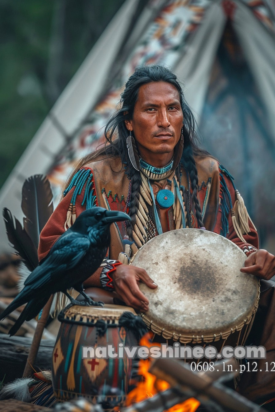 Raven's Ritual Drum Canvas