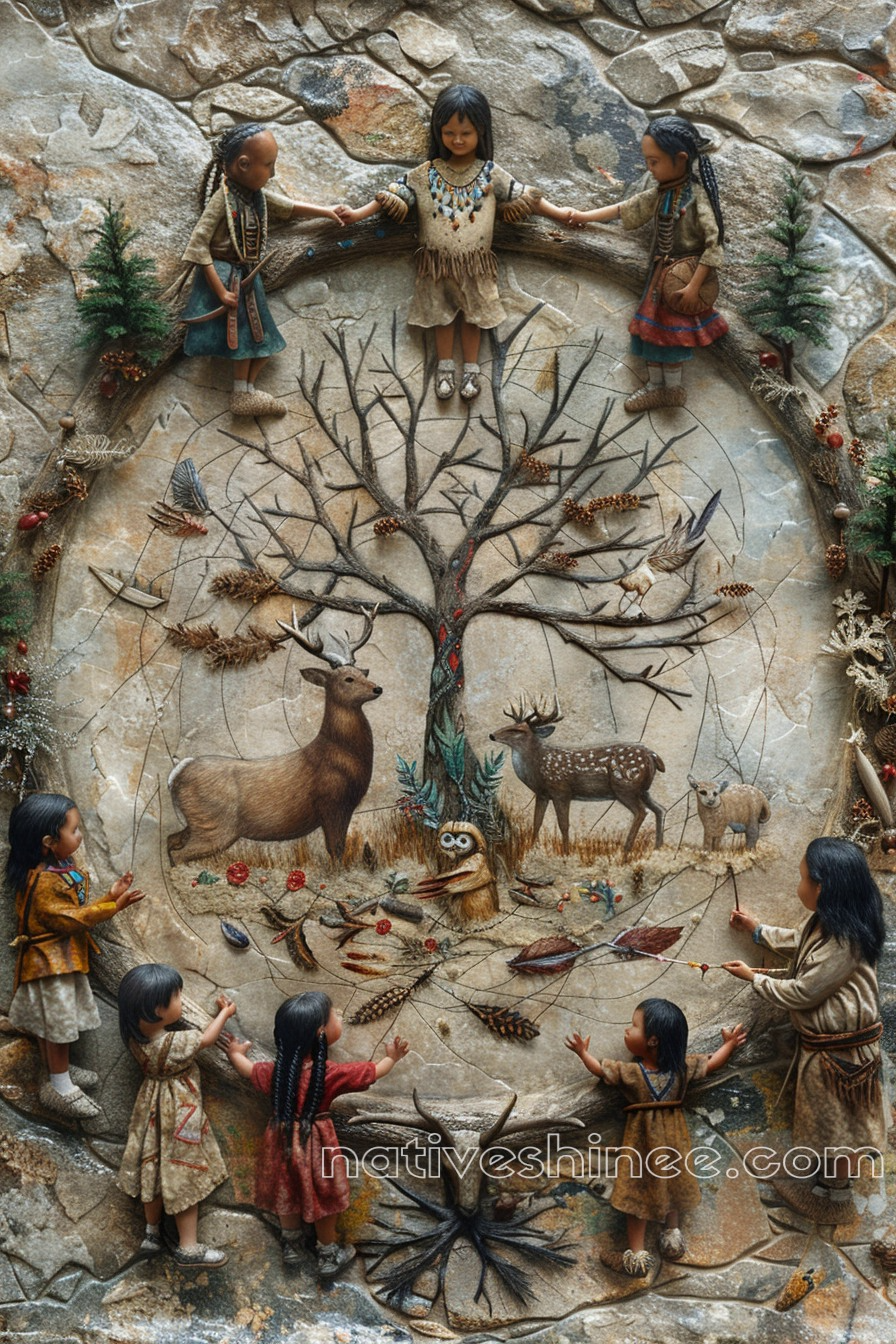 Young Hearts Embrace Nature's Circle of Life Native American Canvas ...