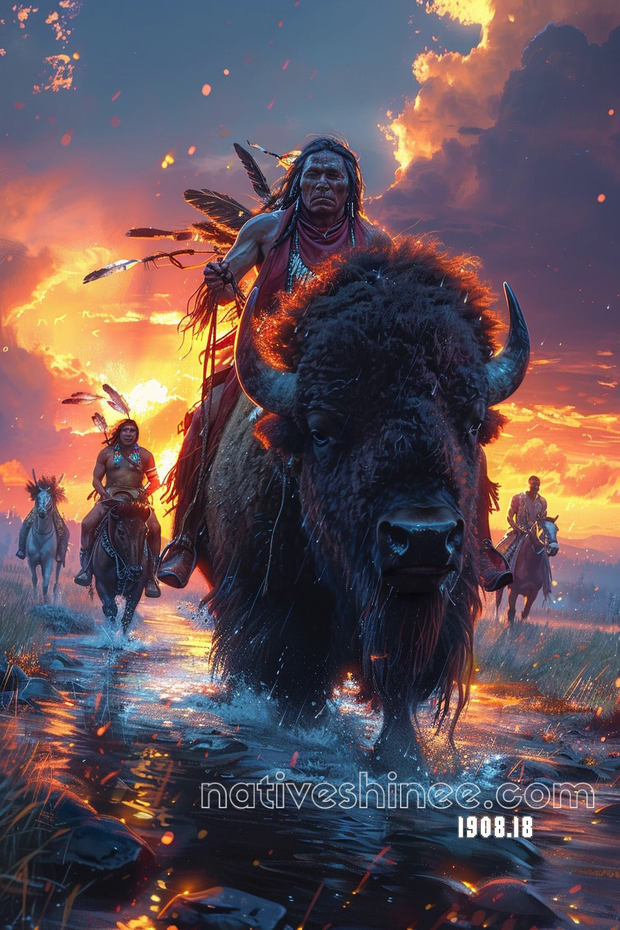 Sunset Buffalo Charge Canvas