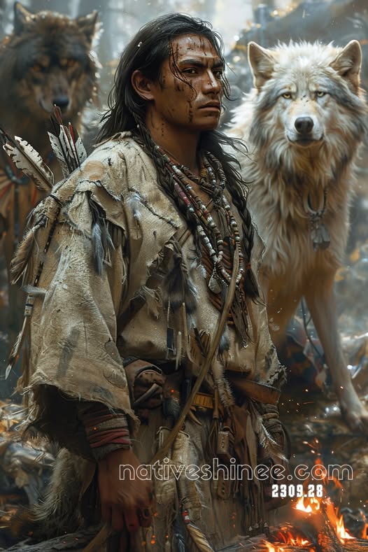 The Warrior and the Wolf: Spirits of the Fire Canvas