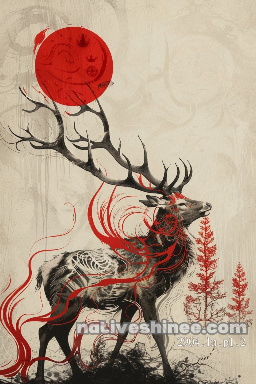 Deer of the Red Sun Canvas