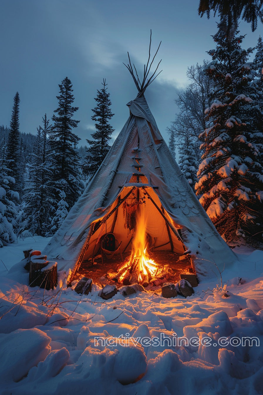 Winter Fireside: Native American Canvas