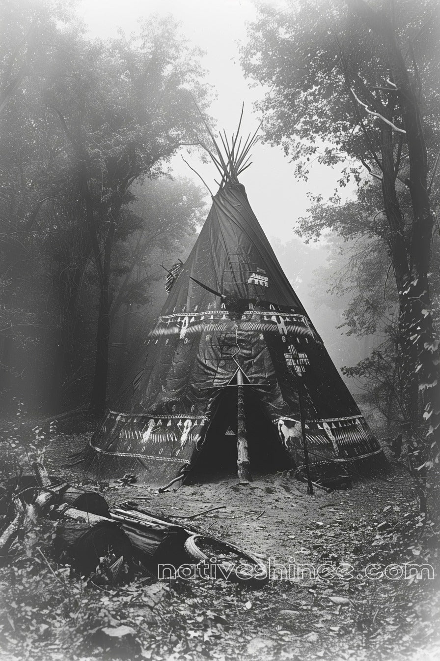Teepee in the Mist: Native American Canvas