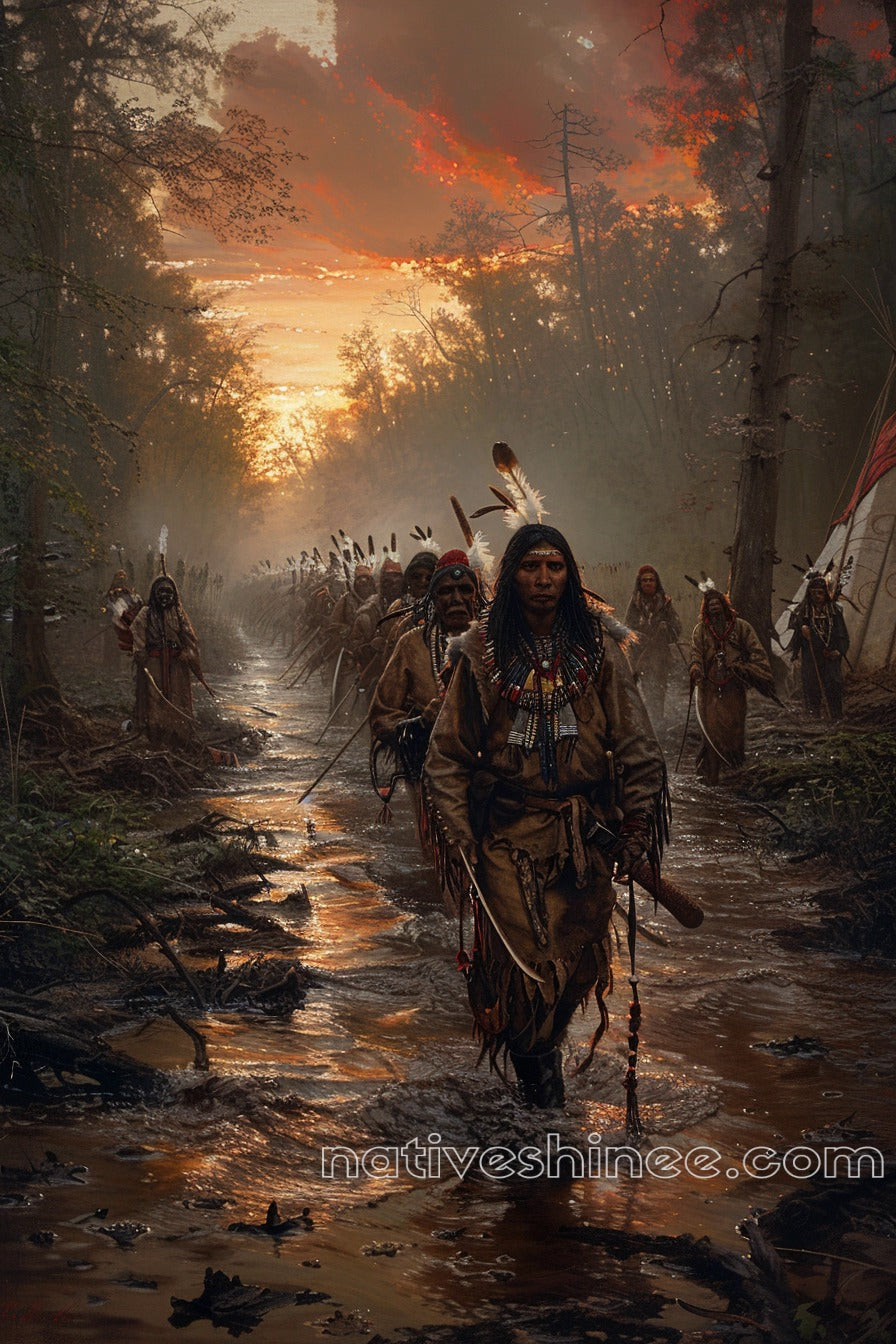 Warriors at Dusk: Native American Canvas