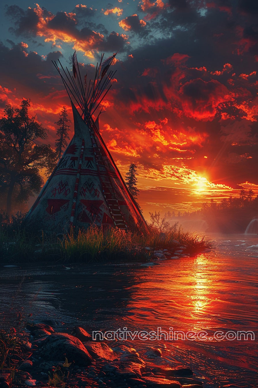 Sunset Over the Plains: Native American Canvas