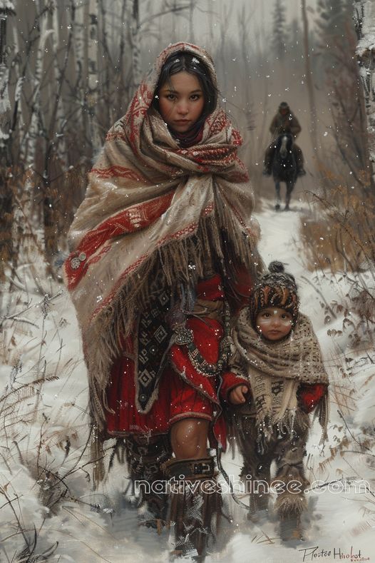 Winter’s Grace: Mother and Child Native American Canvas VA – NativeShinee