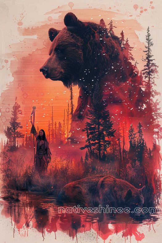 Guardian of the Sacred Forest Bear Native American Canvas VA – NativeShinee
