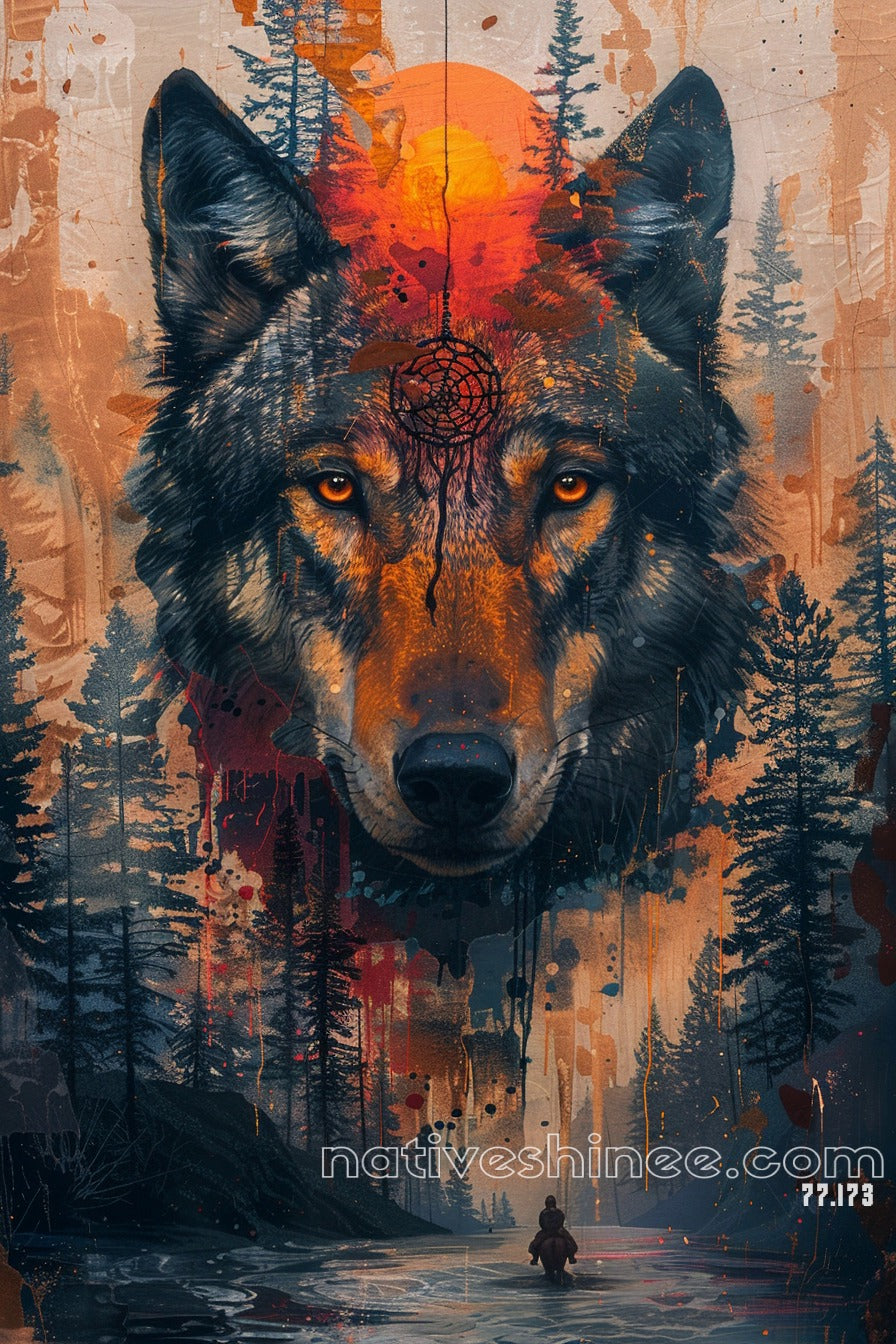 The Wolf Howls Native American Canvas