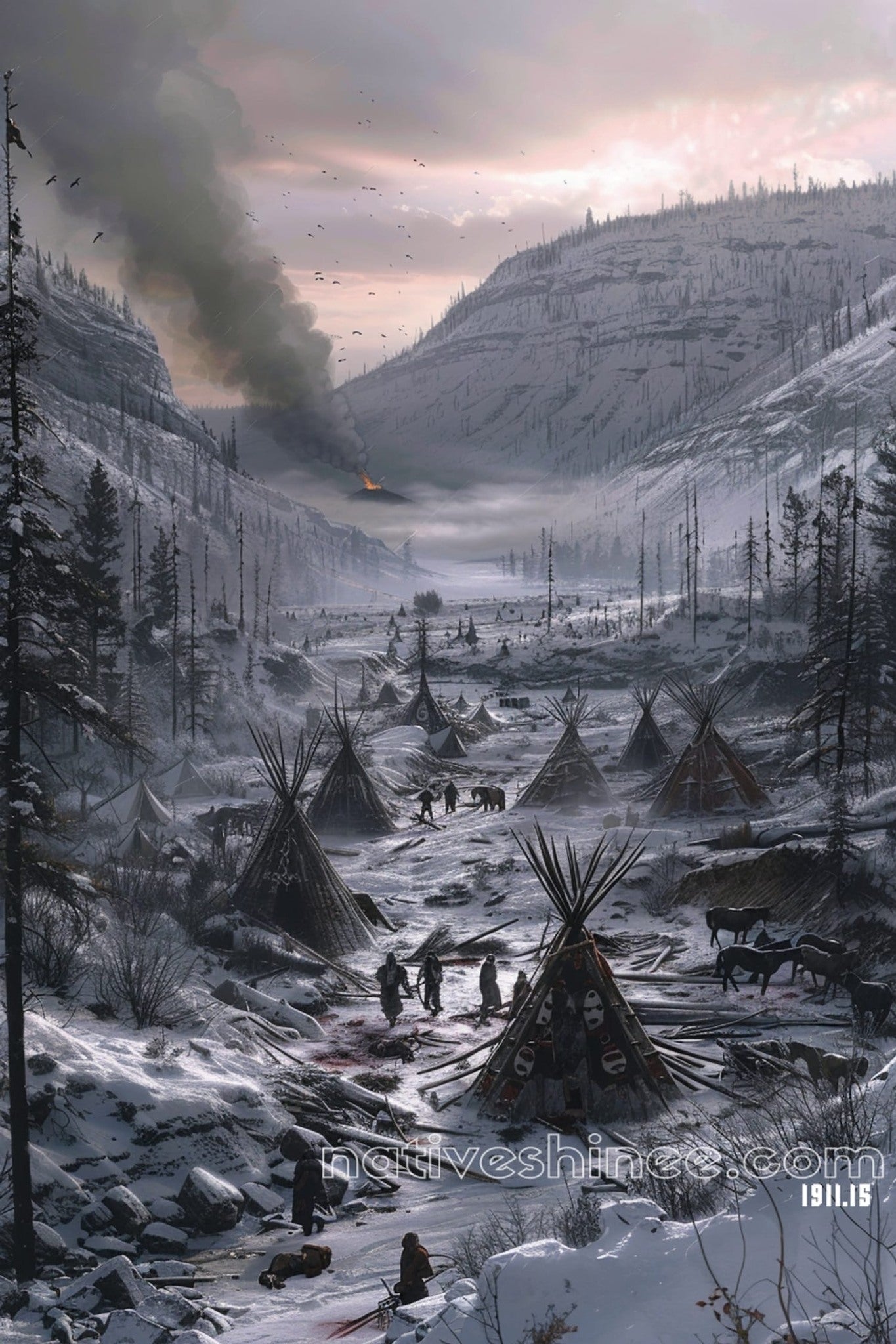 Snow And Smoke Native American Canvas