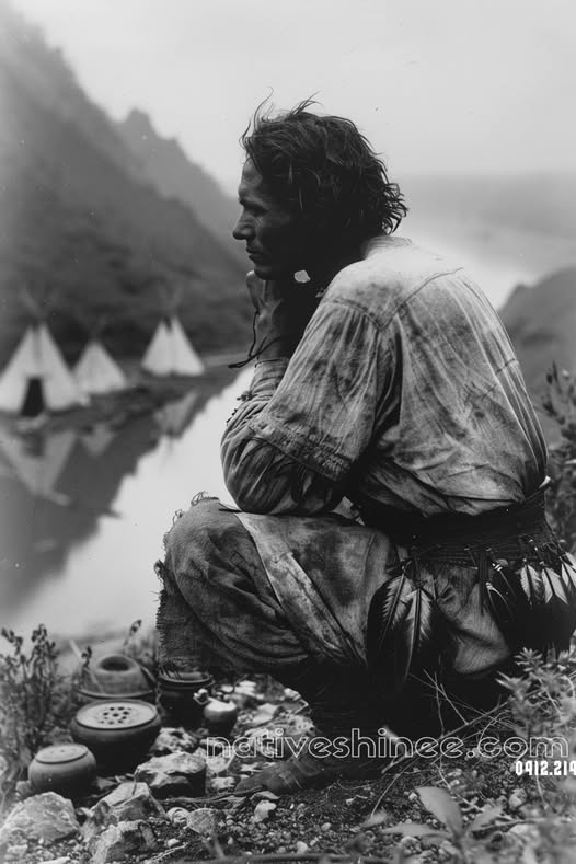Silent Reflection by the River - Native American Canvas
