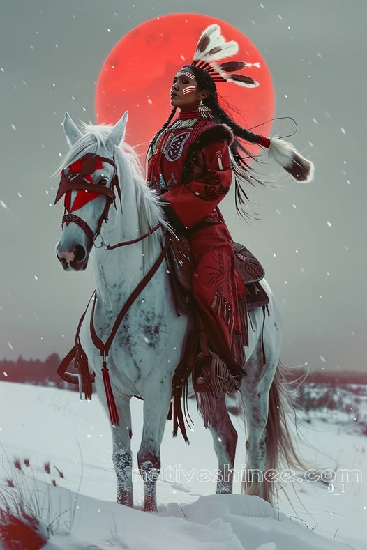Crimson Moon Rider Native American Canvas