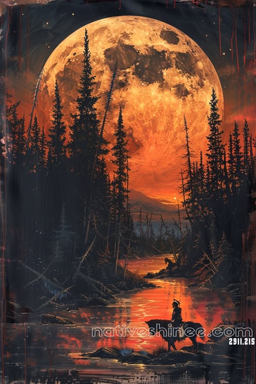 The Blood Moon's Journey Native American Canvas