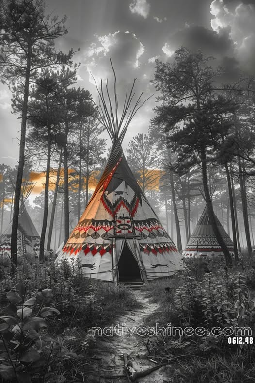 Dawn Among the Lodges Native American Canvas
