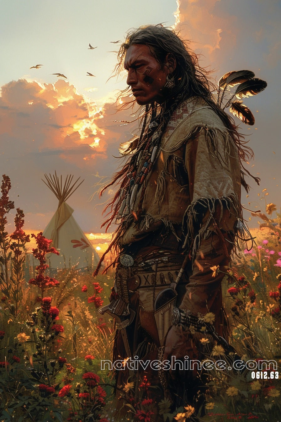Warrior of the Sunset Native American Canvas