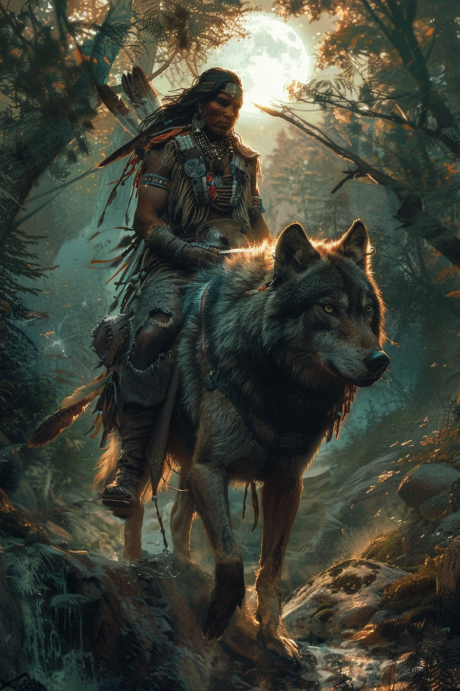 Moonlit Kinship Native American Canvas