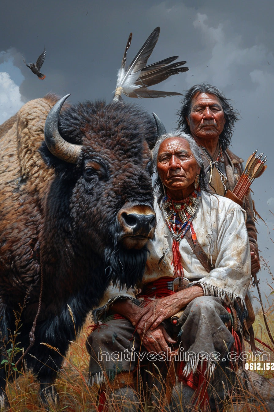 The Buffalo and the Warriors Native American Canvas
