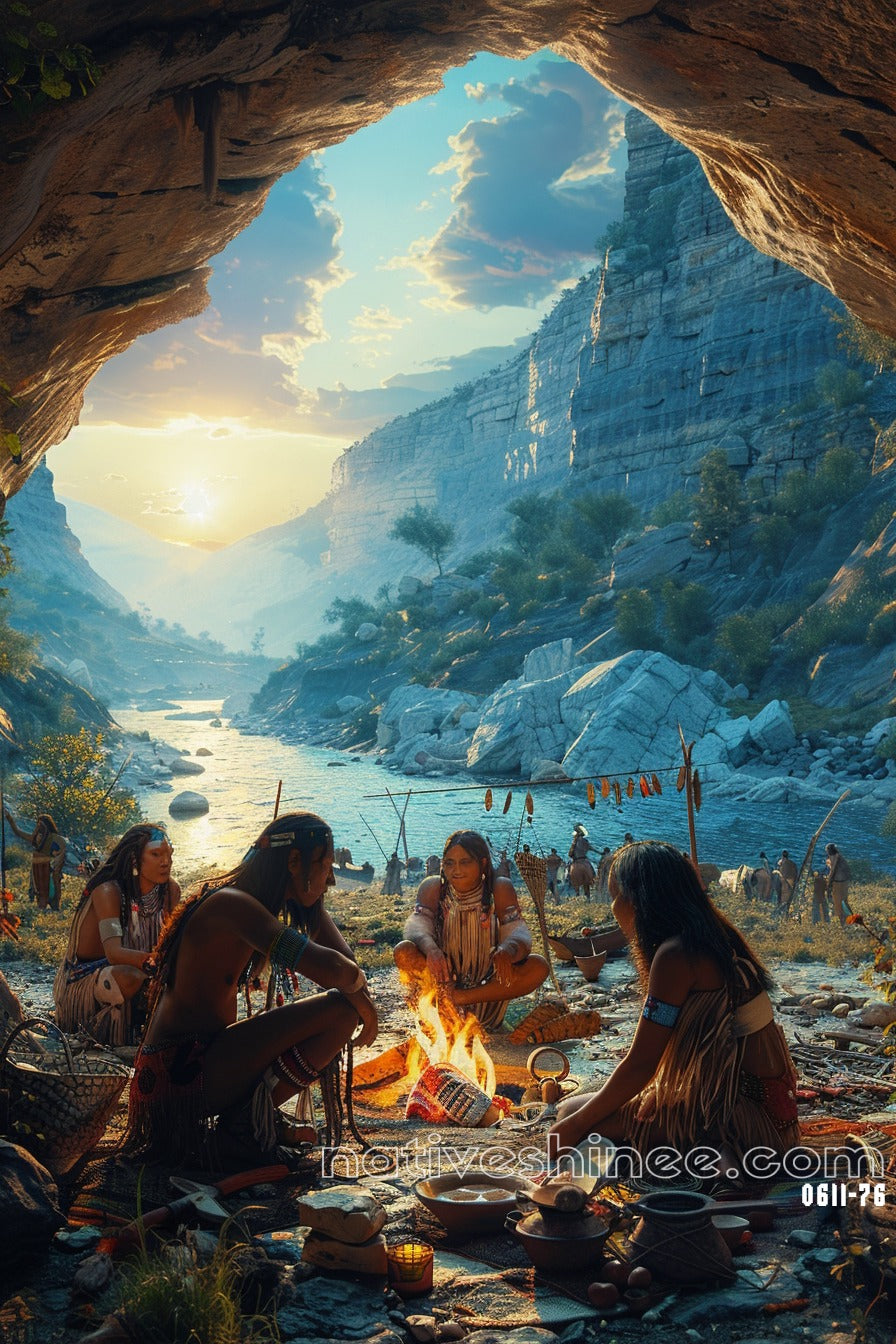 A Sacred Gathering by the River Native American Canvas