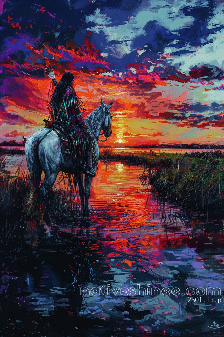 The Sunset Rider Native American Canvas