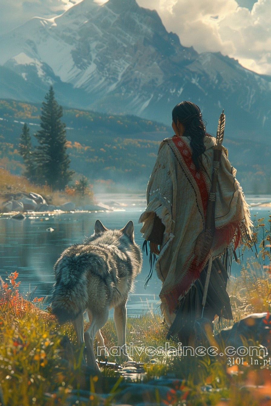 Warrior and Wolf Native American Canvas