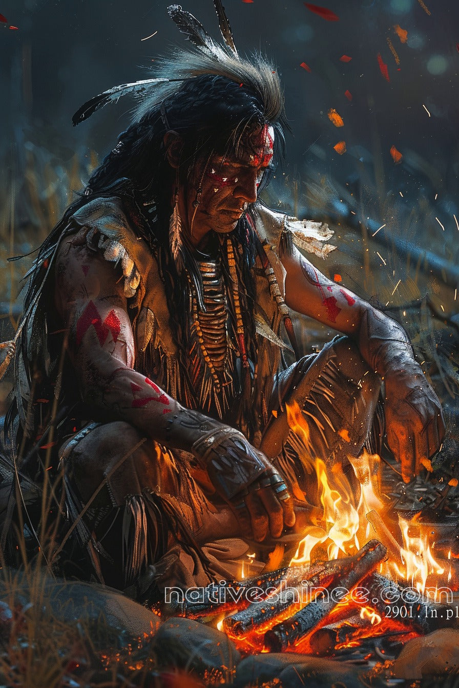Flames of the Warrior Native American Canvas
