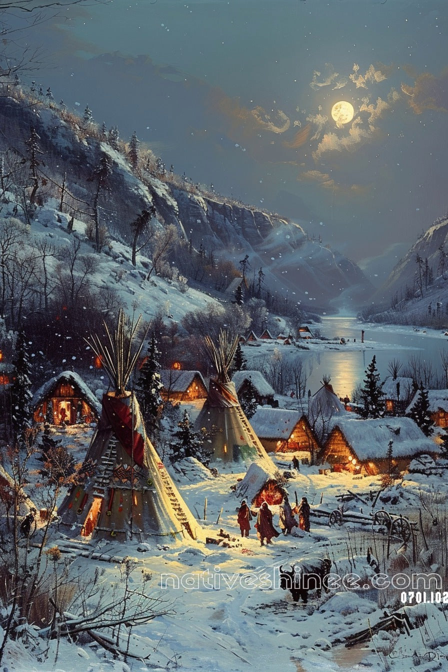 Moonlit Winter Haven Native American Canvas