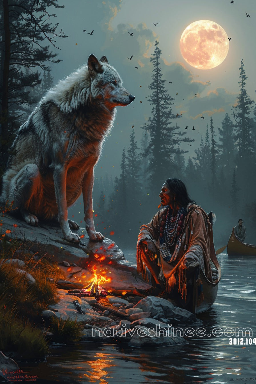 The Wolf’s Counsel Native American Canvas