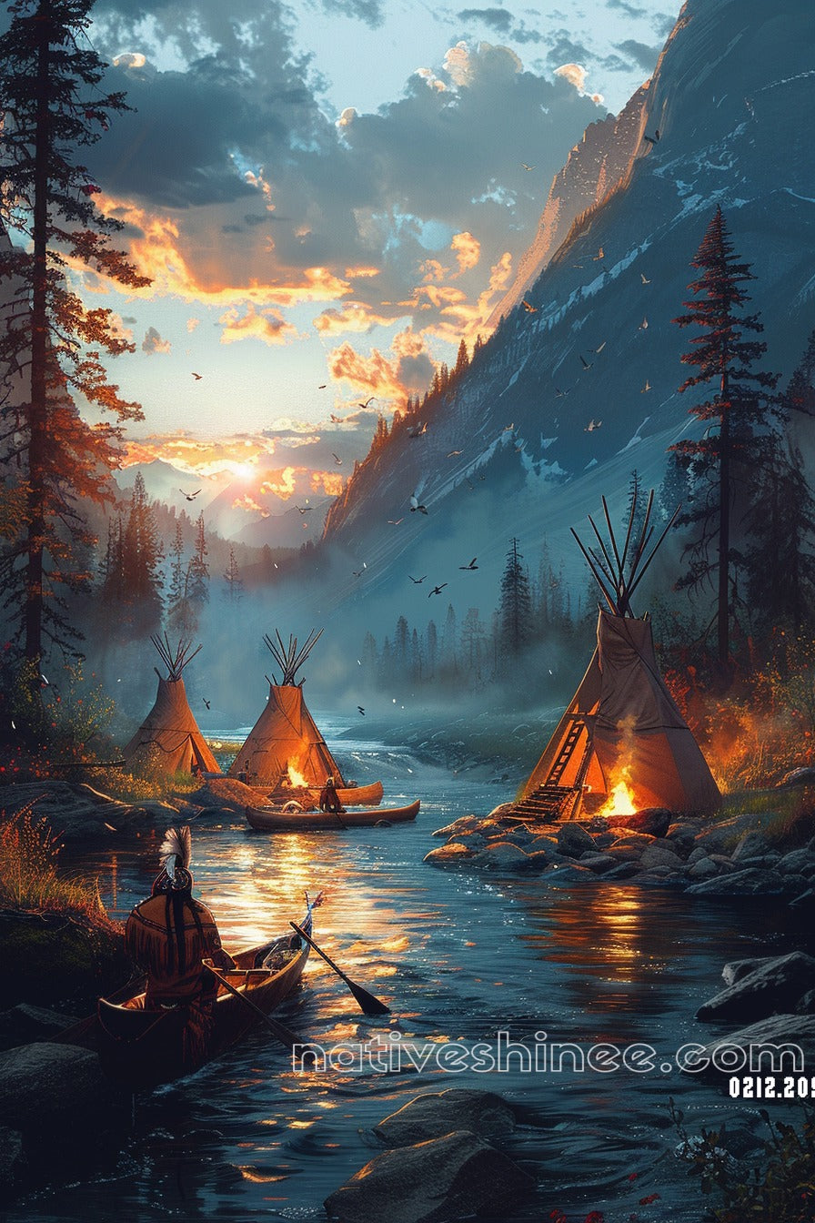 Evening on the River Native American Canvas
