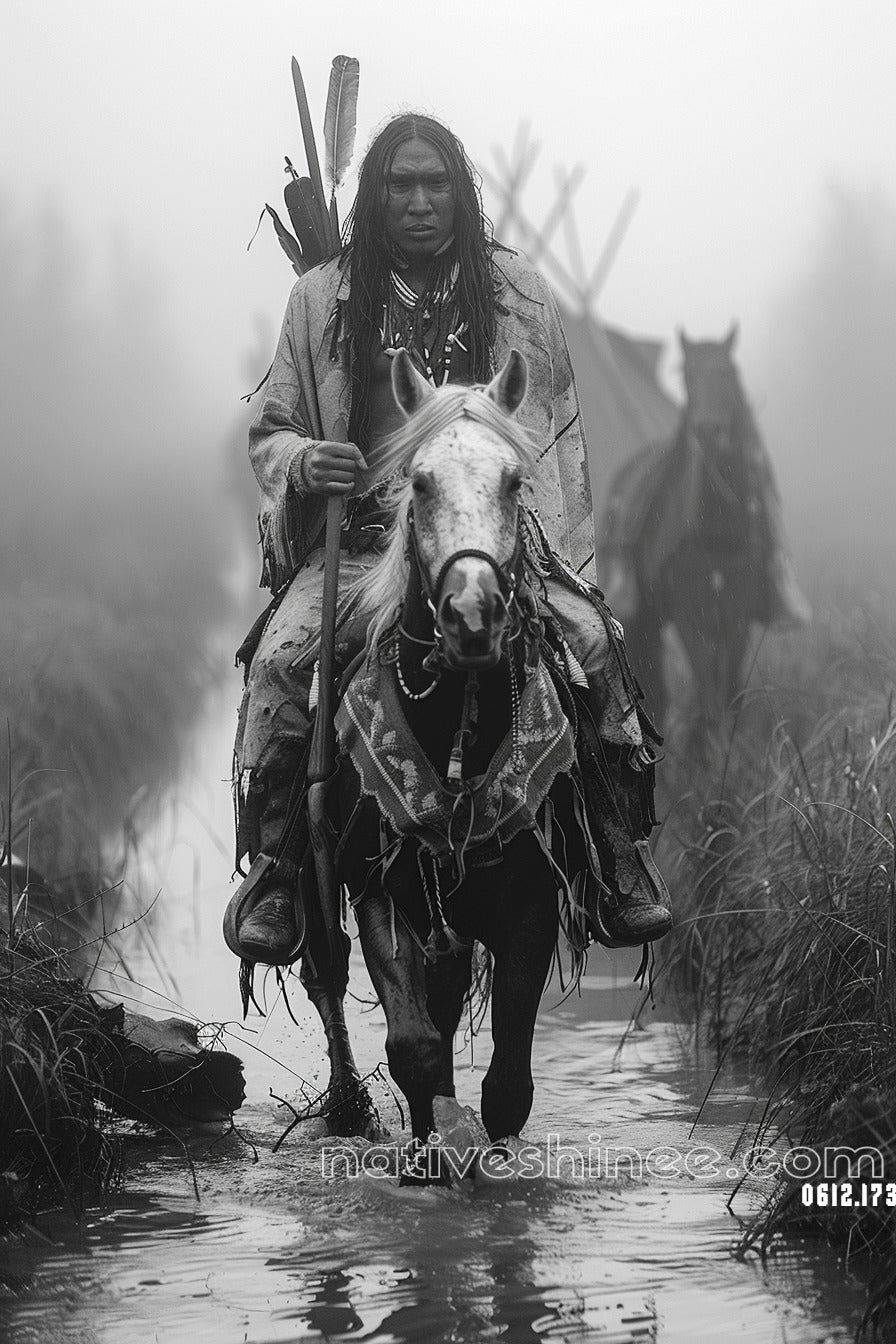 Into the Fog: The Path of Strength Native American Canvas