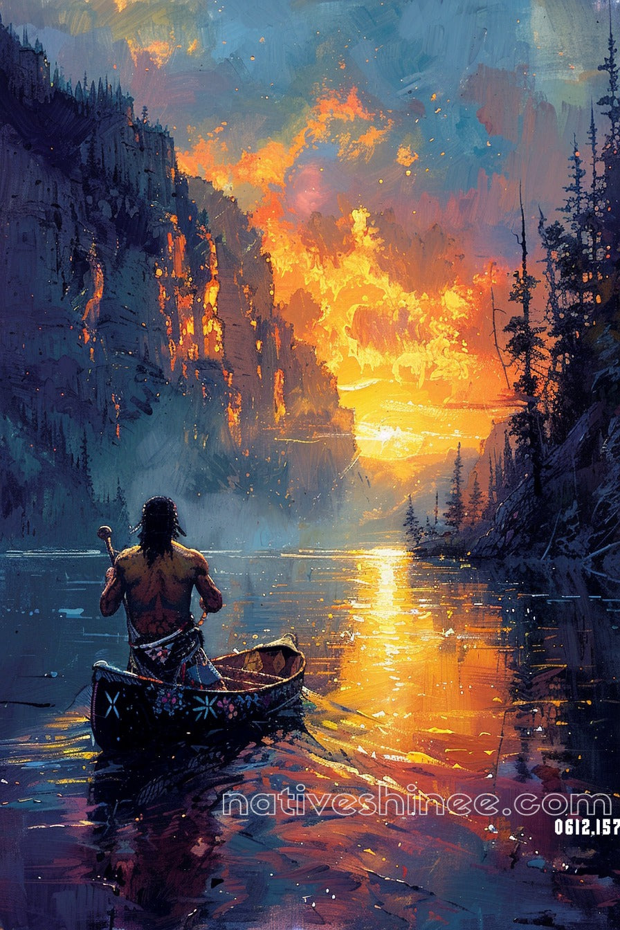 Embers on the Water Native American Canvas