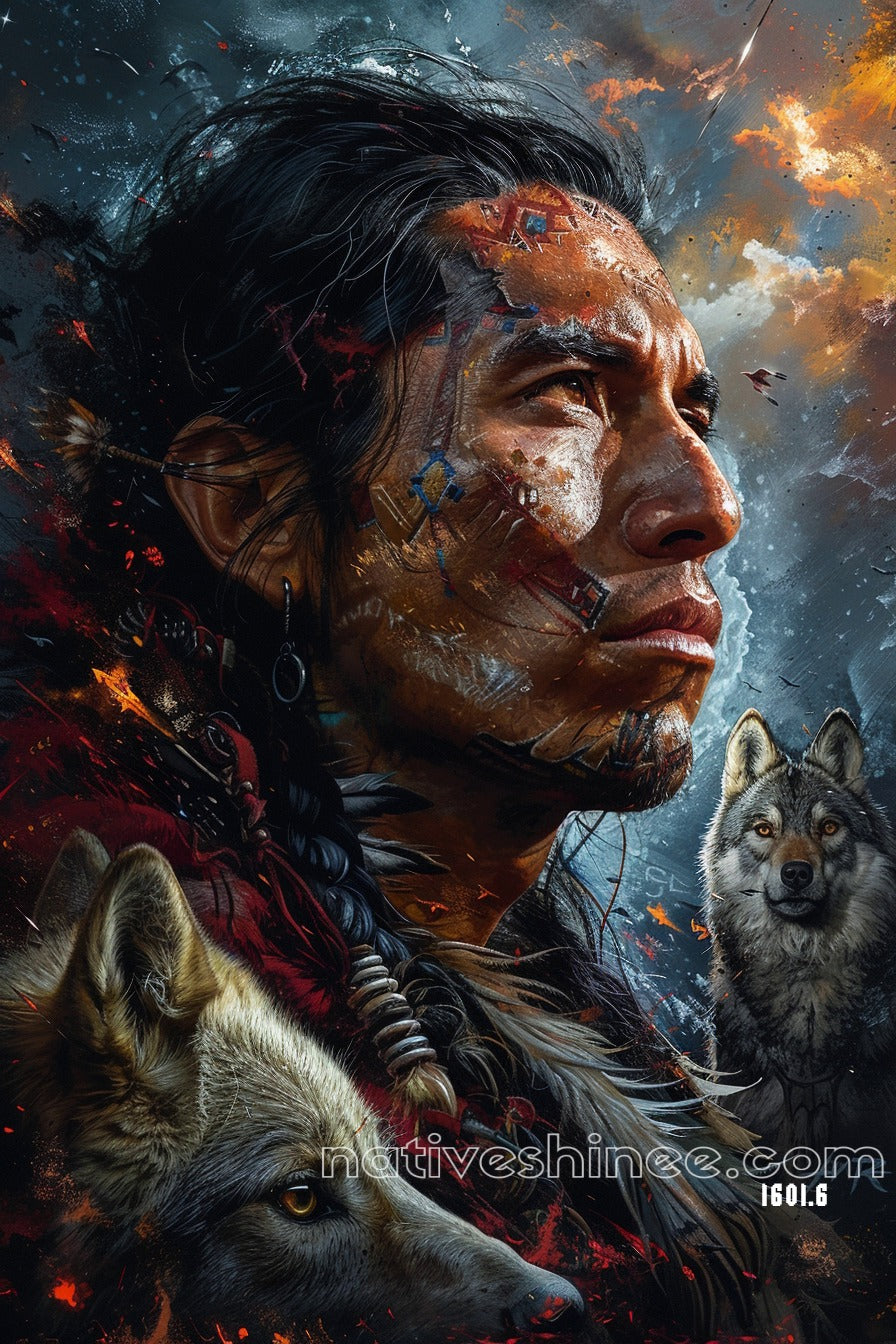 Eyes of the Wolf: A Warrior's Gaze Native American Canvas