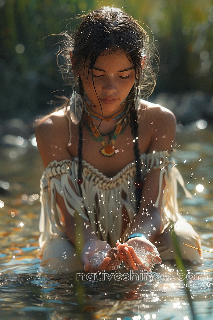 Whispers of the River: The Girl's Offering Native American Canvas