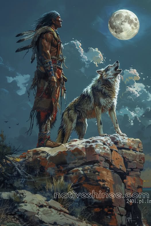 Moonlit Howl Native American Canvas