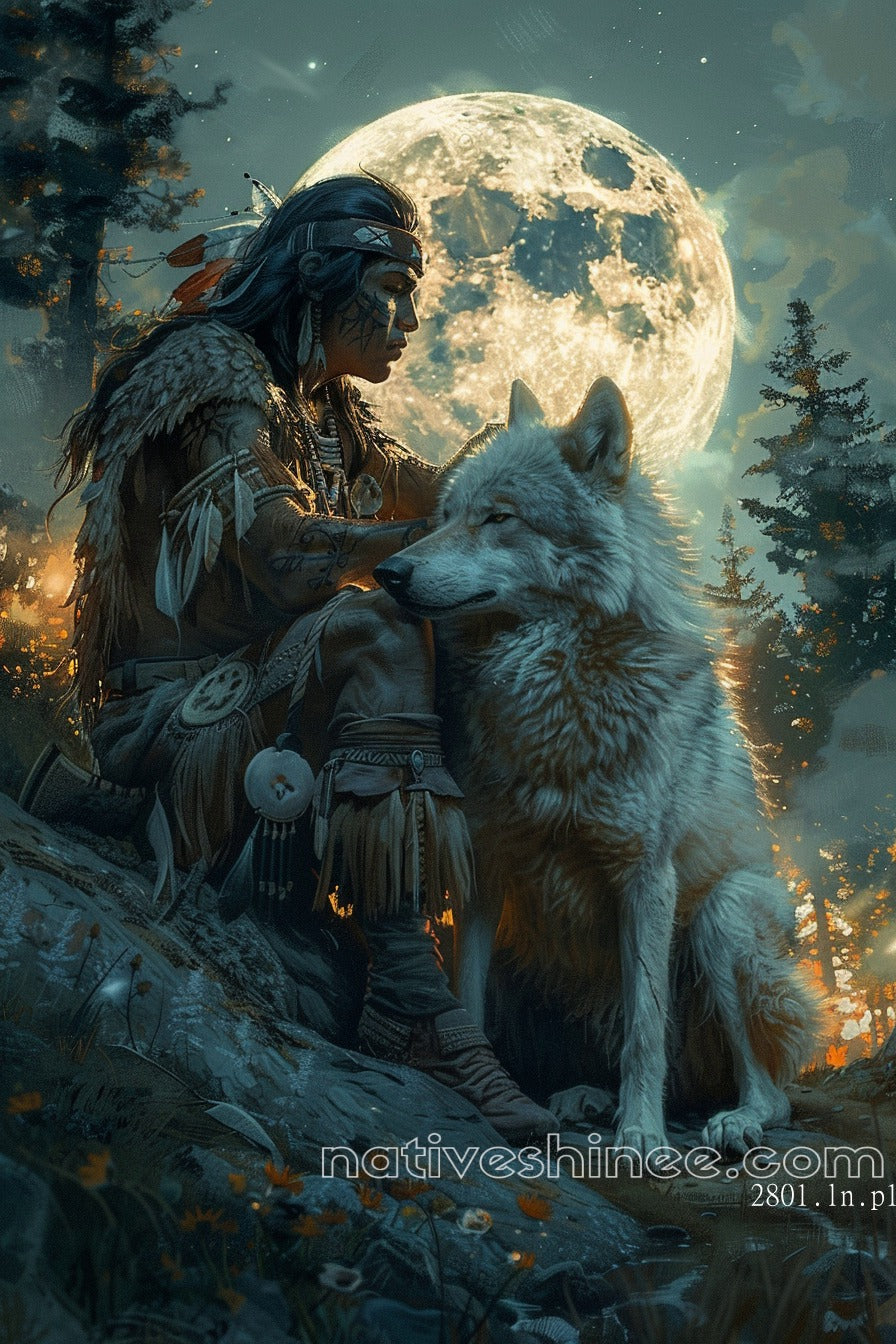 The Wolf's Moon Native American Canvas