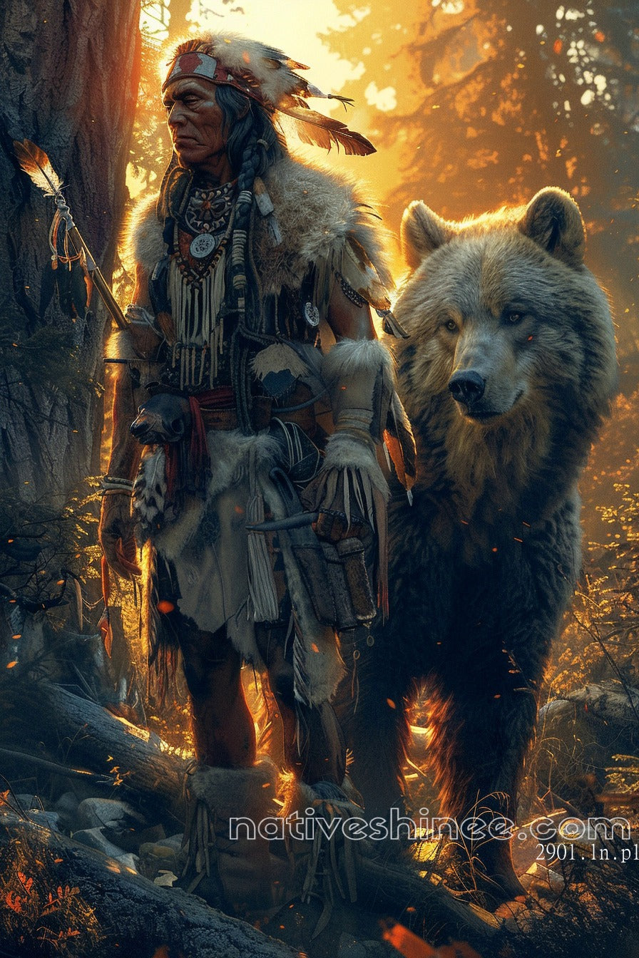 The Bear and the Warrior Native American Canvas