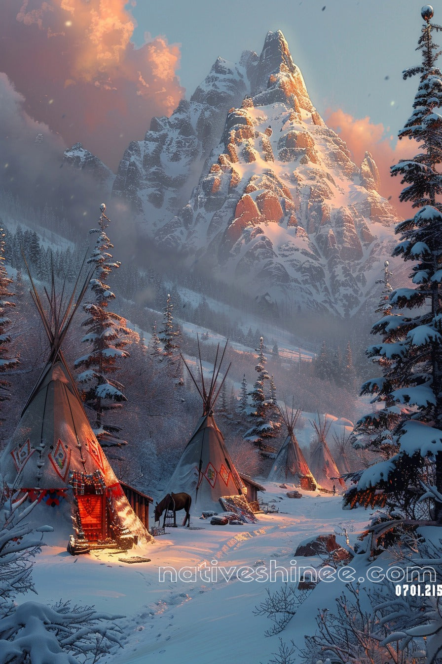 Winter's Embrace: Native American Canvas
