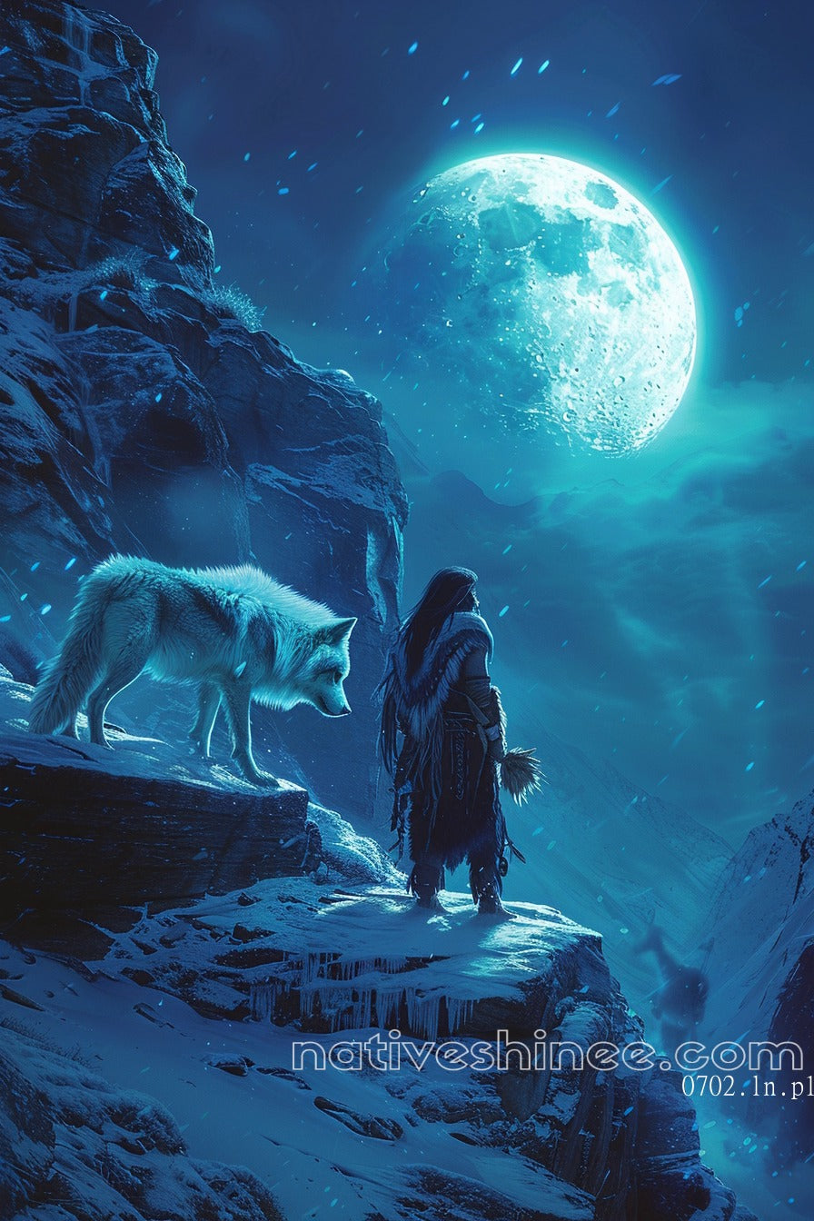 Moonlit Path with the Wolf Native American Canvas