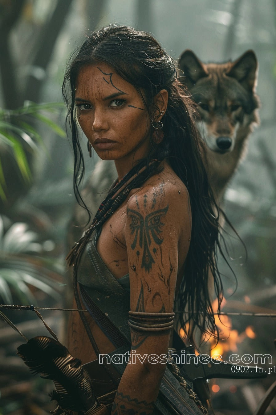 Echoes of the Wild: The Wolf and the Warrior Native American Canvas