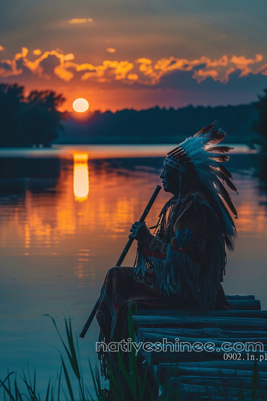 Sunset Harmony: The Flute of the Spirit Native American Canvas