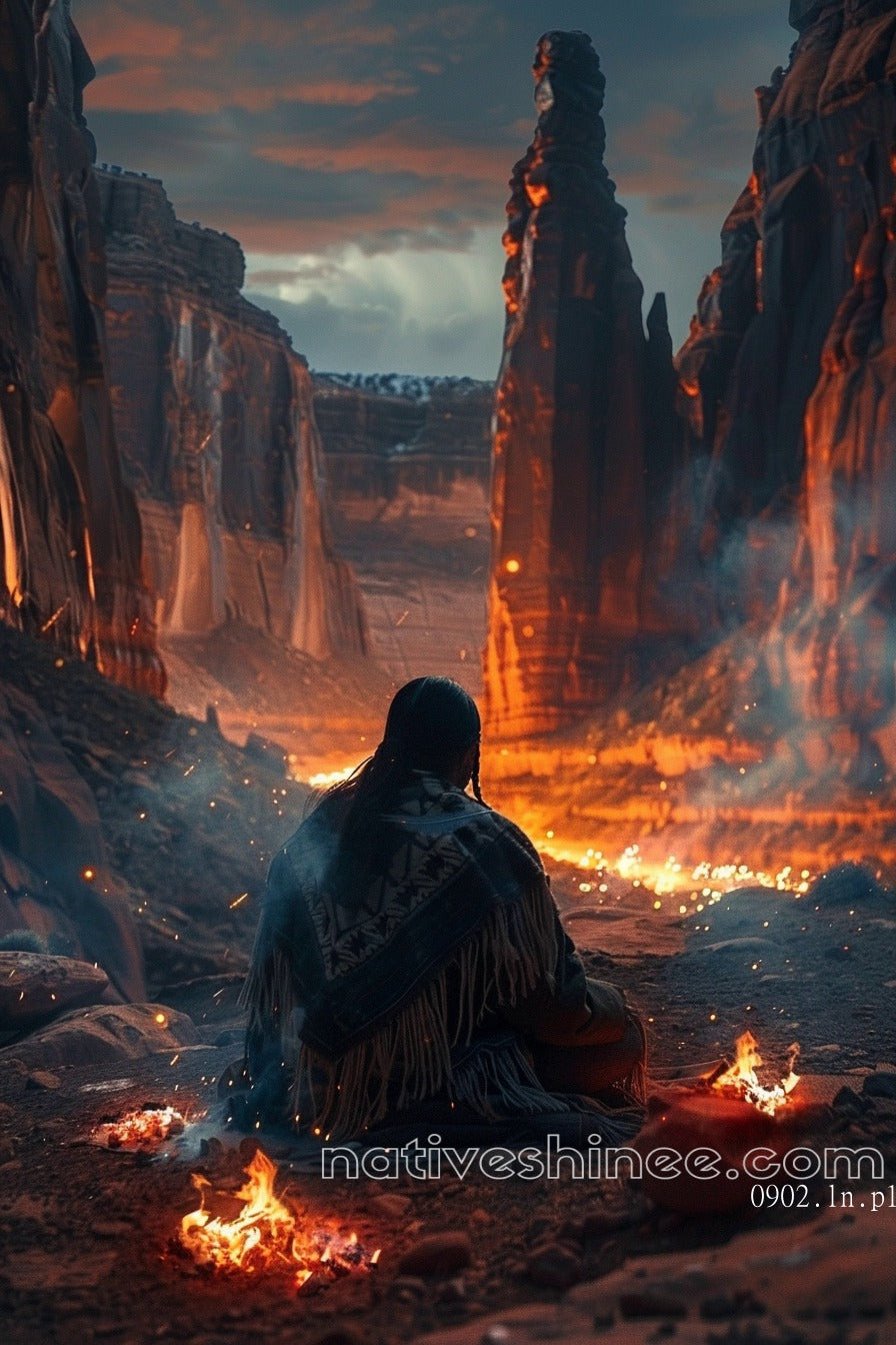 Flames of the Spirit: A Sacred Vigil Native American Canvas