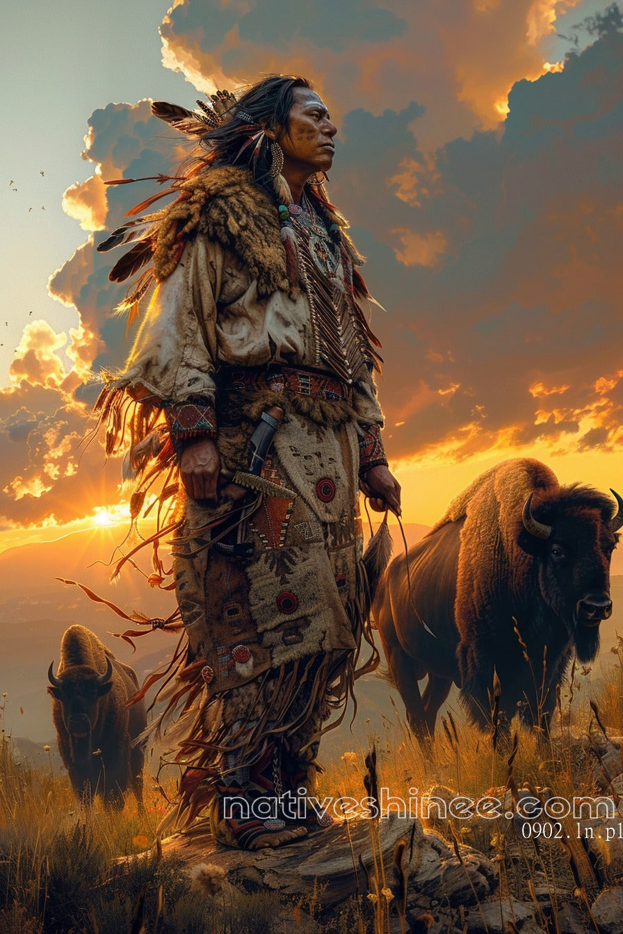 Guardian of the Plains: A Warrior's Legacy Native American Canvas
