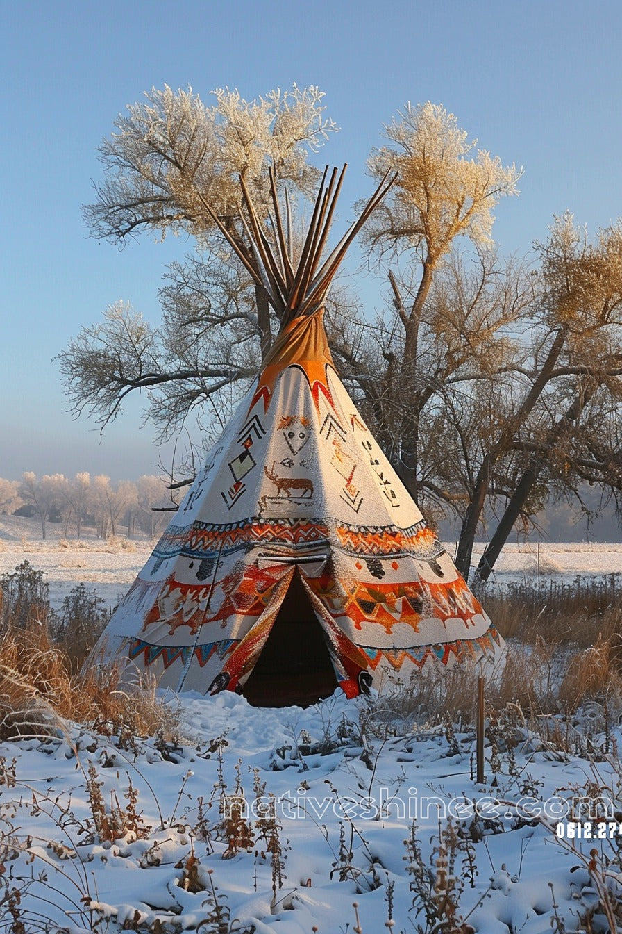 Winter's Embrace: The Spirit of the Teepee Native American Canvas