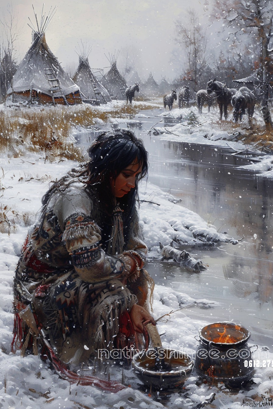 Silence Of The Snow Native American Canvas