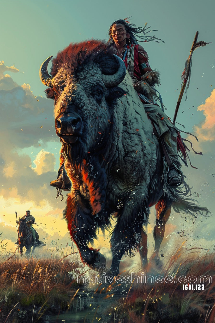 The Charge of the Buffalo Warrior Native American Canvas
