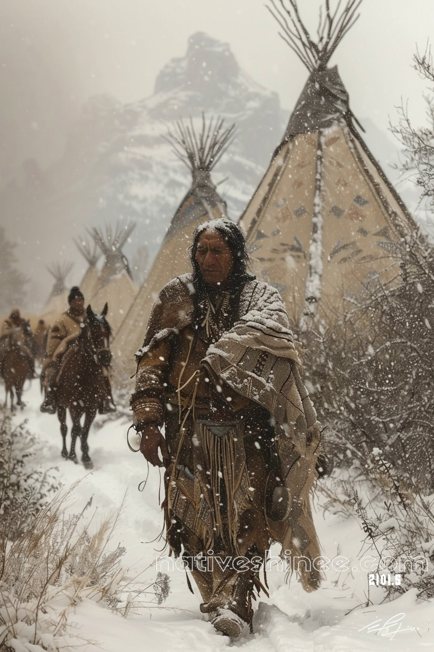 Journey Through the Snowstorm Native American Canvas