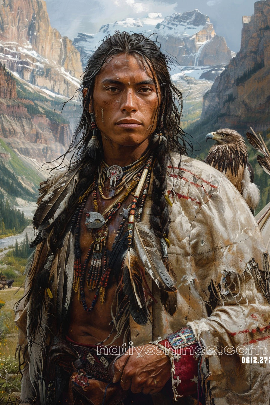 Spirit of the Mountains: The Warrior and the Eagle Native American Canvas
