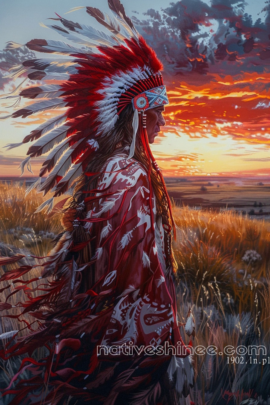 Warrior of the Sunset: Native American Canvas