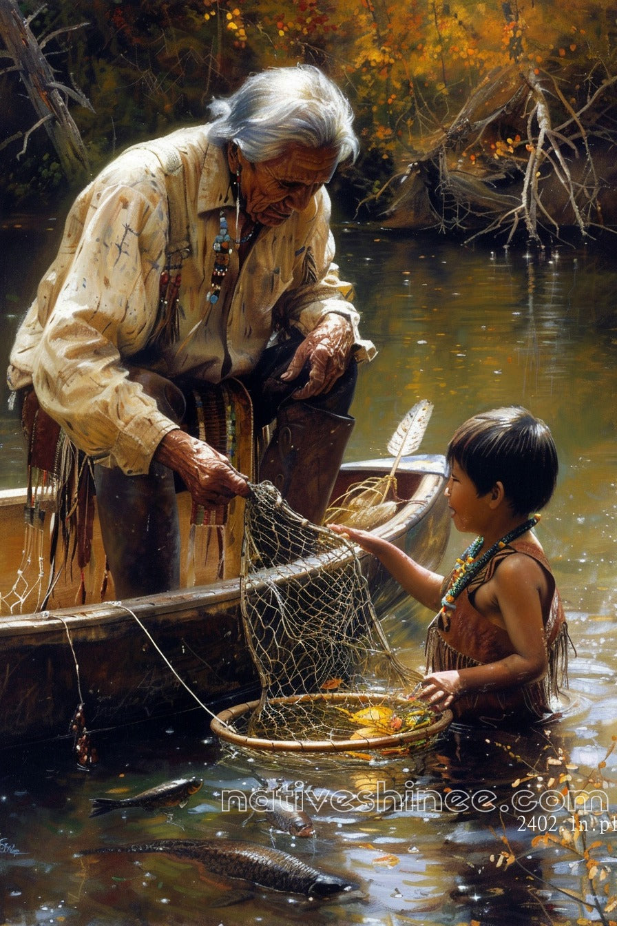 Passing Down the Way of the River Native American Canvas
