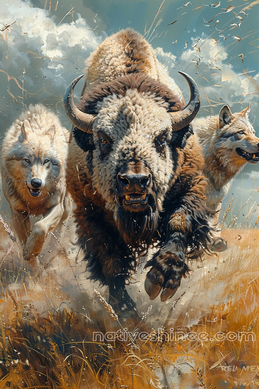 The Chase of the Wild Native American Canvas